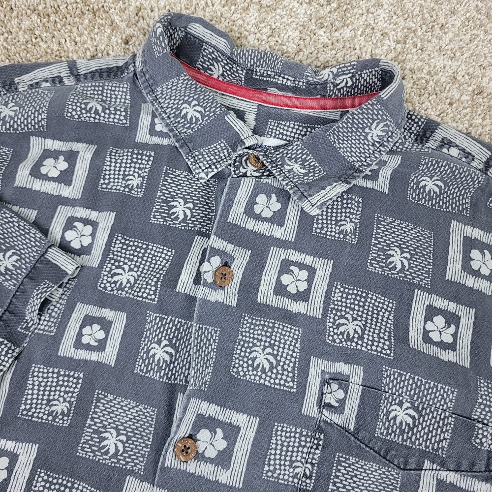 Tommy Bahama Mens 2XL Gray AOP Floral Hawaiian Short Sleeve 100% Silk